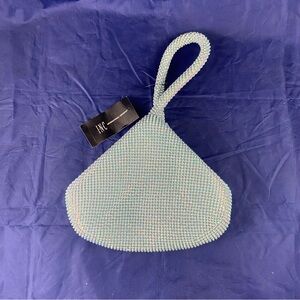 INC International Concepts Doris Beaded Mesh Pouch Bag Light Blue New With Tags